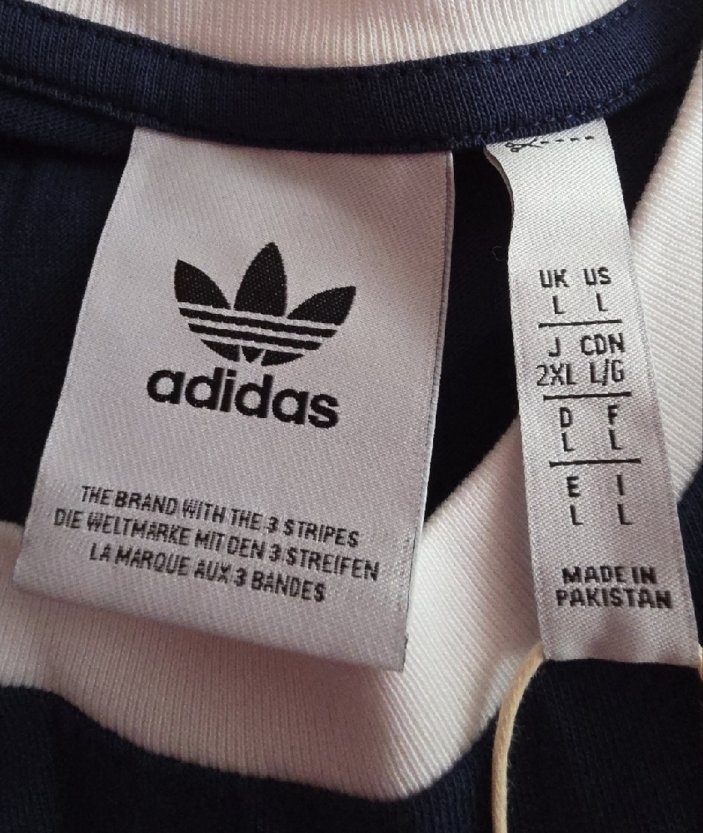 adidas Navy & White Trefoil Stripe Short Sleeve Tee Size Large NWT - Picture 8 of 9